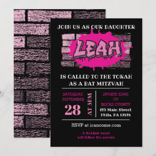 LEAH Graffiti Name Brick Wall Bat Mitzvah Einladun Einladung