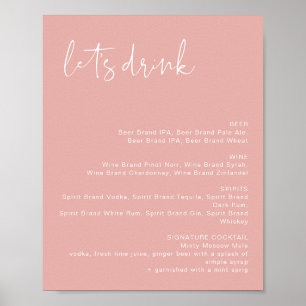 LEAH Lebendige Pastellrosa Let's Drink Bar Menu  Poster