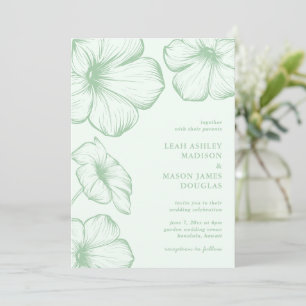 Leah Sage Green Floral Elegante Hochzeit Einladung