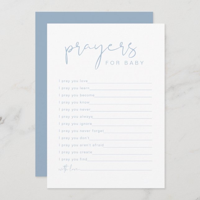 LEAH Vibranly Pastel Blue Prayers for Baby Card Einladung (Vorne/Hinten)