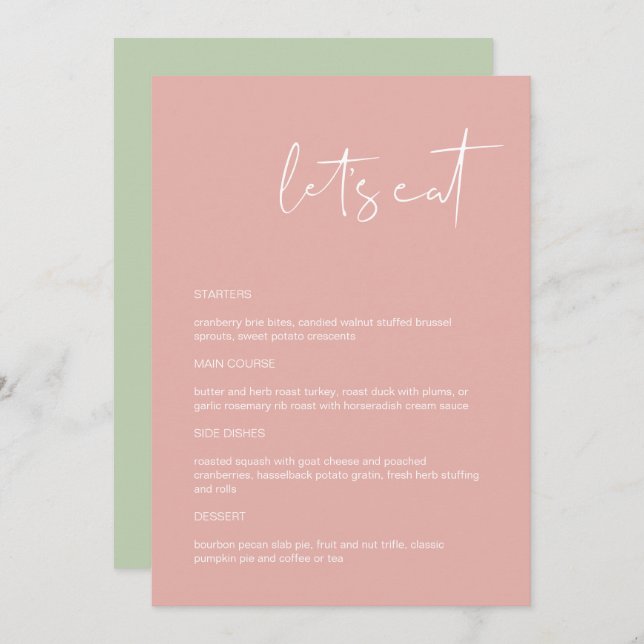 LEAH Vibrant Pastel Pink essen wir Menü Menükarte (Vorne/Hinten)