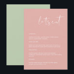 LEAH Vibrant Pastel Pink essen wir Menü Menükarte<br><div class="desc">Dieses Menü bietet einen edlen handgeschriebenen Schriftart und modernes minimalistisches Design mit einer lebhaften Pastellfarben-Rosa und Weiß-Kombination. Editieren Sie *most* einfach Ihren Bedürfnissen entsprechend. Dieses Menü ist die perfekte Ergänzung zu Ihrer einfachen, zeitgenössischen oder böhmischen Babydusche, Ihrem Brautparty oder einem anderen Event! Alle Farben sind zu 100% editierbar, um Ihren...</div>