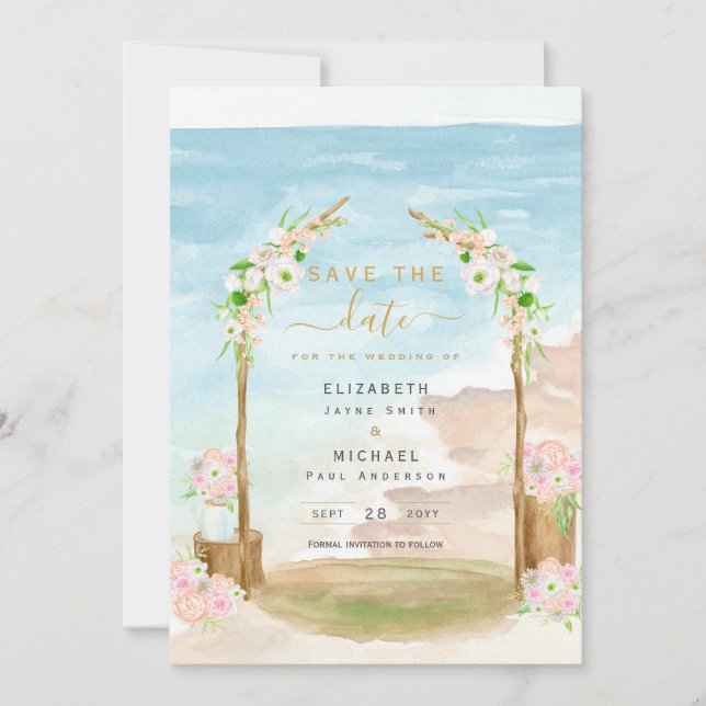 LeahG Beach Coastal Zielort Rett Einladung (Vorderseite)