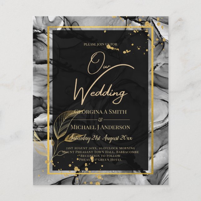 LeahG® Black Gold Alkohol Tinte Wedding INVITE (Vorderseite)