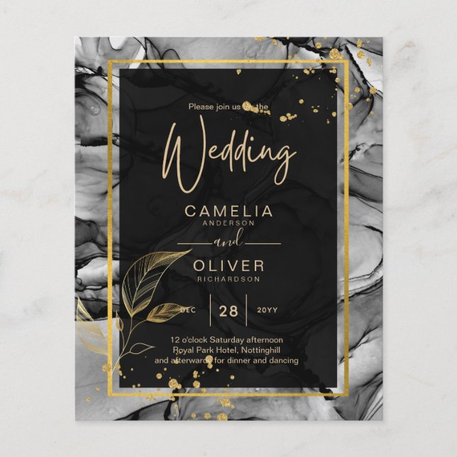 LeahG® Black Gold Alkohol Tinte Wedding INVITE (Vorderseite)