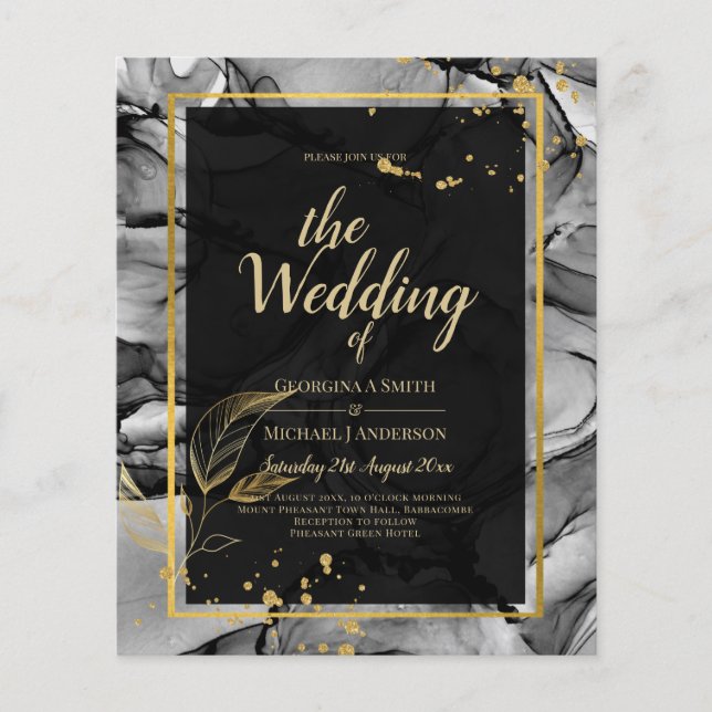 LeahG® Black Gold Alkohol Tinte Wedding INVITE (Vorderseite)