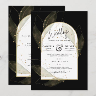 LeahG Black Gold Blätter Moderne HochzeitsinvITE Einladung