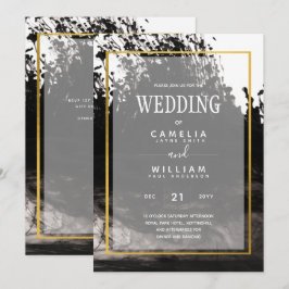 LeahG Black Gold INK Abstrakt Wedding Einladung
