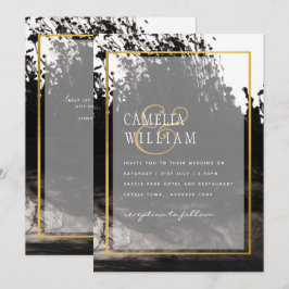 LeahG Black Gold INK Abstrakt Wedding Einladung