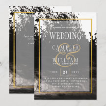 LeahG Black Gold INK Abstrakt Wedding Einladung