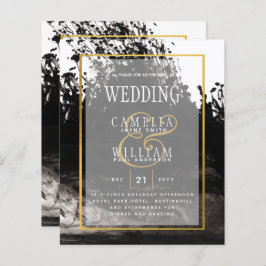 LeahG Black Gold INK Abstrakt Wedding Einladung