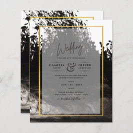 LeahG Black Gold INK Abstrakt Wedding Einladung