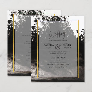 LeahG Black Gold INK Abstrakt Wedding Einladung