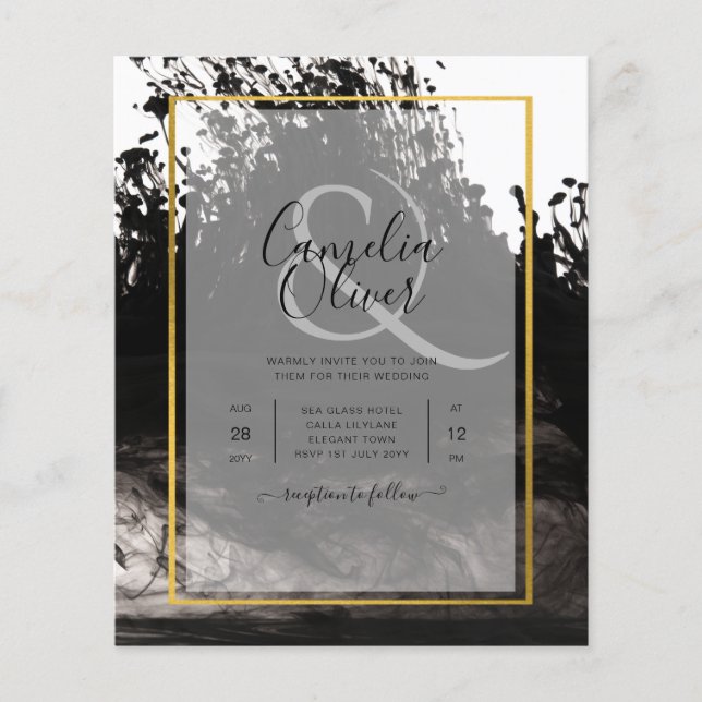 LeahG Black Gold INK Abstrakt Wedding Einladung Flyer (Vorne)