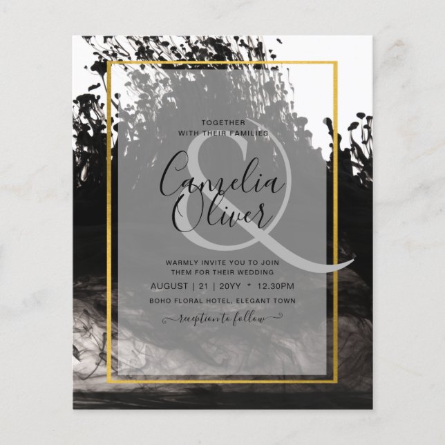 LeahG Black Gold INK Abstrakt Wedding Einladung Flyer (Vorne)