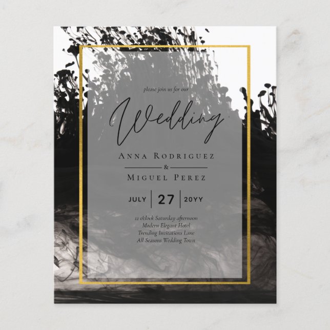 LeahG Black Gold INK Abstrakt Wedding Einladung Flyer (Vorne)