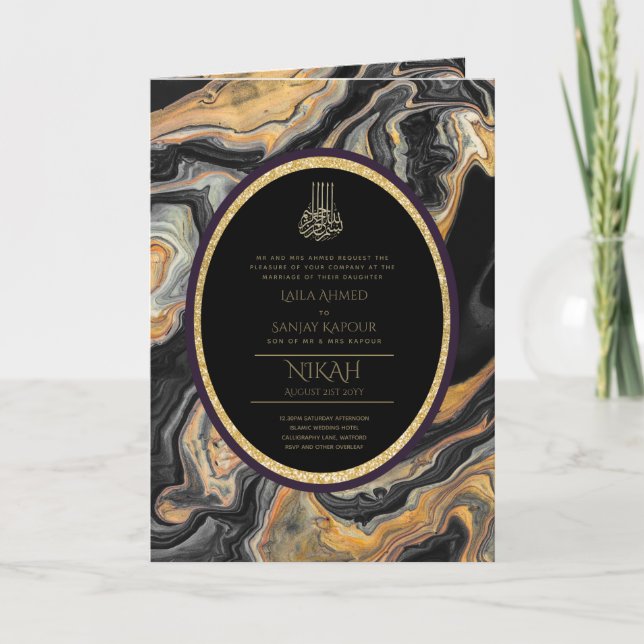 LeahG Black Gold Islamische Hochzeit lädt ein Karte (Vorderseite)