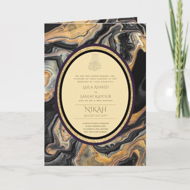 LeahG Black Gold Islamische Hochzeit lädt ein Karte (Vorderseite)