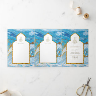 LeahG Blue Islamic Wedding lädt Nikah ein Dreifach Gefaltete Einladung