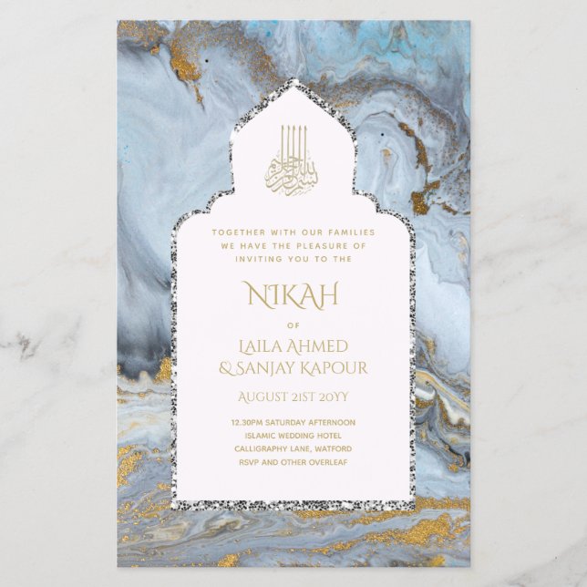 LeahG Blue Islamic Wedding lädt Nikah ein Flyer (Vorne)