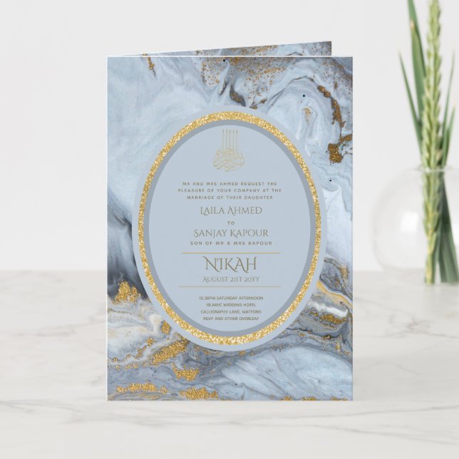 LeahG Blue Islamic Wedding lädt Nikah ein Karte (Vorderseite)