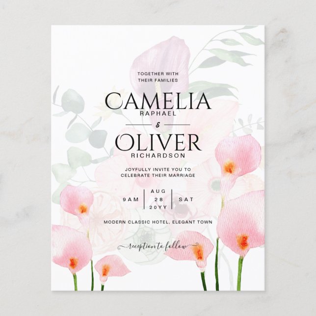 LeahG Blush Pink Calla Lily Wedding Einladung Flor Flyer (Vorne)