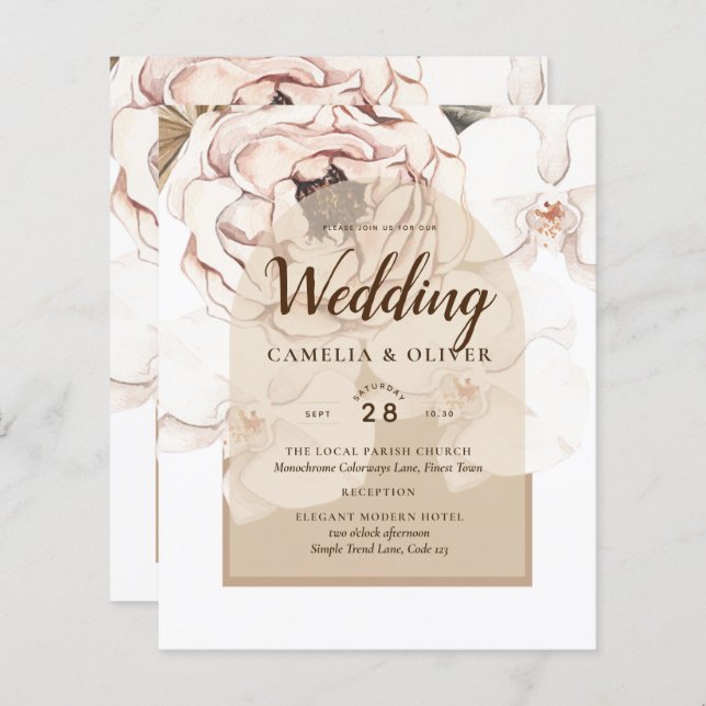 LeahG Blush Pink Champagne Floral Wedding Einladun (Vorne/Hinten)