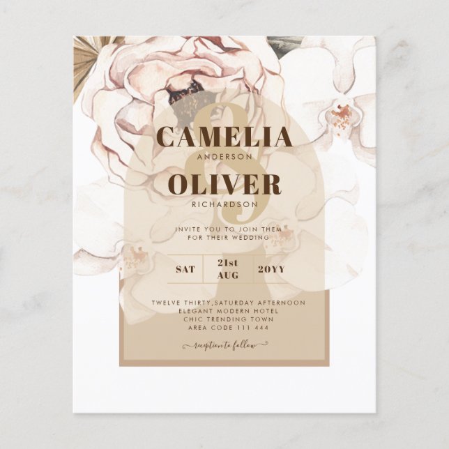 LeahG Blush Pink Champagne Floral Wedding Einladun Flyer (Vorne)