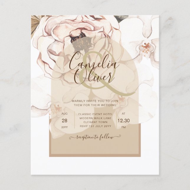LeahG Blush Pink Champagne Floral Wedding Einladun Flyer