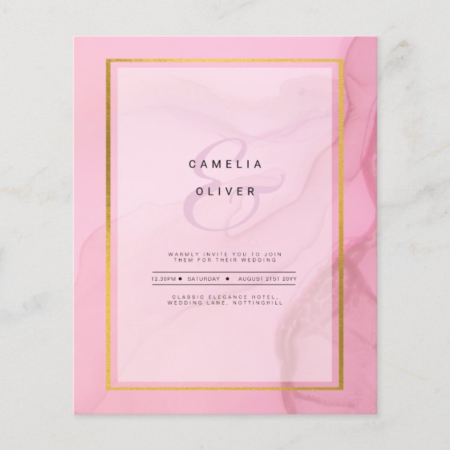 LeahG Blush Pink Gold INK Ombre Wedding INVITE Flyer (Vorne)