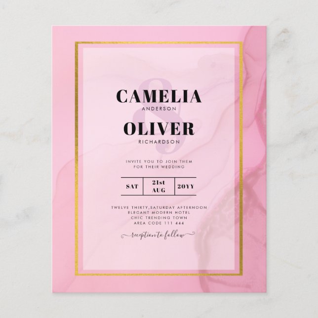 LeahG Blush Pink Gold INK Ombre Wedding INVITE Flyer (Vorne)