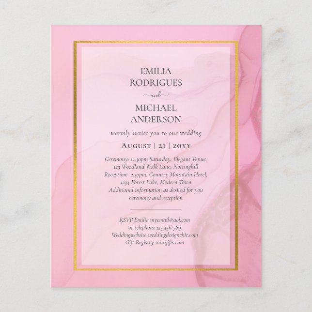 LeahG Blush Pink Gold INK Ombre Wedding INVITE Flyer (Hinten)