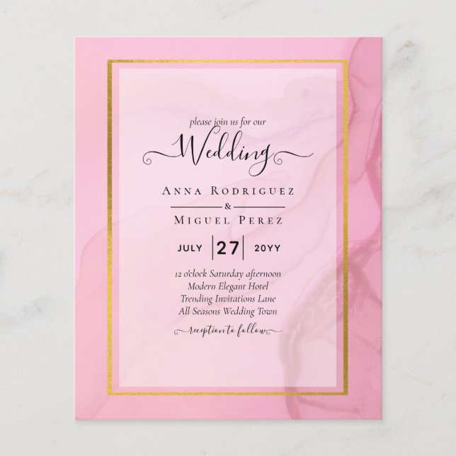 LeahG Blush Pink Gold INK Ombre Wedding INVITE Flyer (Vorne)