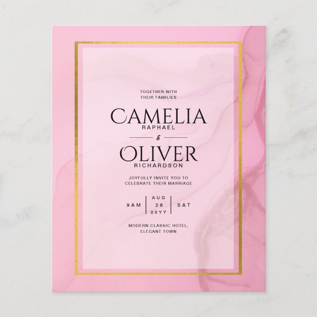 LeahG Blush Pink Gold INK Ombre Wedding INVITE Flyer (Vorne)