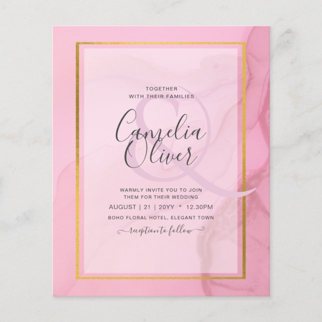 LeahG Blush Pink Gold INK Ombre Wedding INVITE Flyer (Vorne)