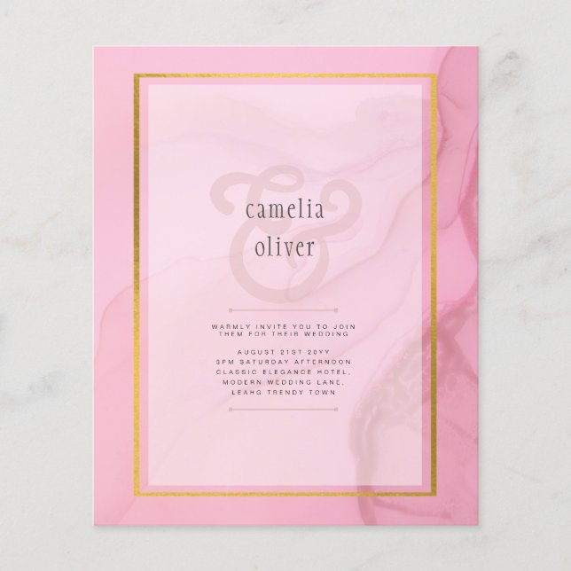 LeahG Blush Pink Gold INK Ombre Wedding INVITE Flyer (Vorne)