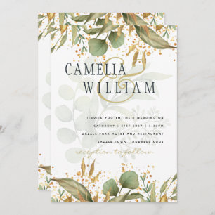 LeahG Botanical Greenery Gold Wedding Einladung