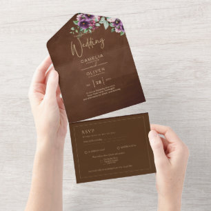 LeahG Brown Berry Plum Lila Wedding Herbst All In One Einladung