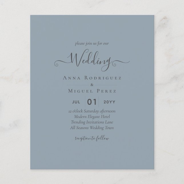 LeahG Budget Dusty Blue Monochrome Wedding Flyer (Vorne)