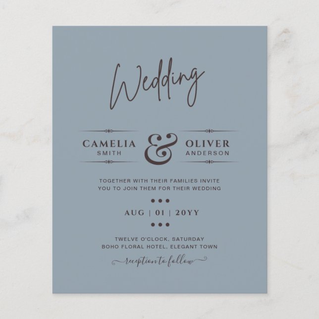 LeahG Budget Dusty Blue Monochrome Wedding Flyer (Vorne)