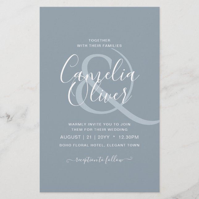 LeahG Budget Dusty Blue Monochrome Wedding Flyer (Vorne)