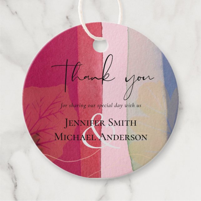 LeahG BUDGET Hochzeit Berry Red Lila Watercolor Geschenkanhänger (Vorderseite)