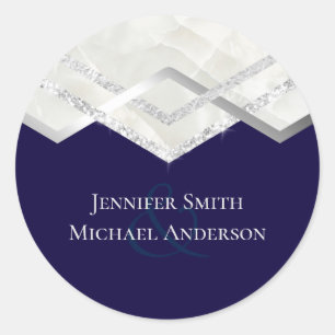 LeahG Budget Navy Silver Deko Wedding Runder Aufkleber