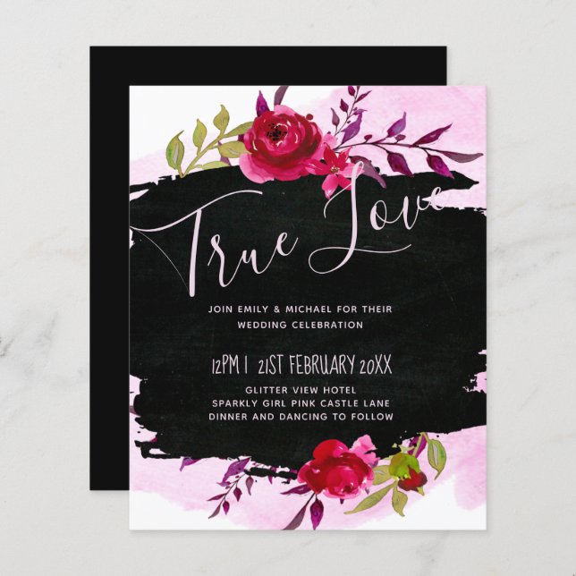 LeahG Budget Pink Rose Black Modern Wedding (Vorne/Hinten)