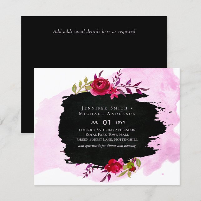 LeahG Budget Pink Rose Black Modern Wedding (Vorne/Hinten)