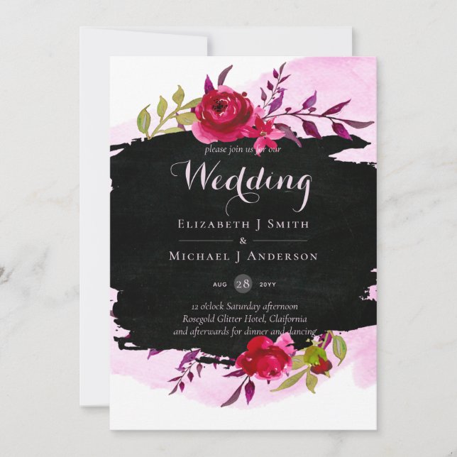 LeahG Budget Pink Rose Black Modern Wedding (Vorderseite)