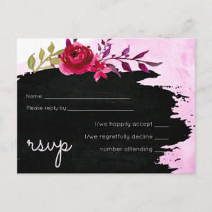 LeahG Budget Pink Rose Black Modern Wedding Einladungspostkarte