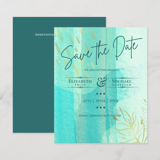 LeahG BUDGET Save the Date Aquamarin Gold Watercol (Vorne/Hinten)