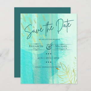 LeahG BUDGET Save the Date Aquamarin Gold Watercol