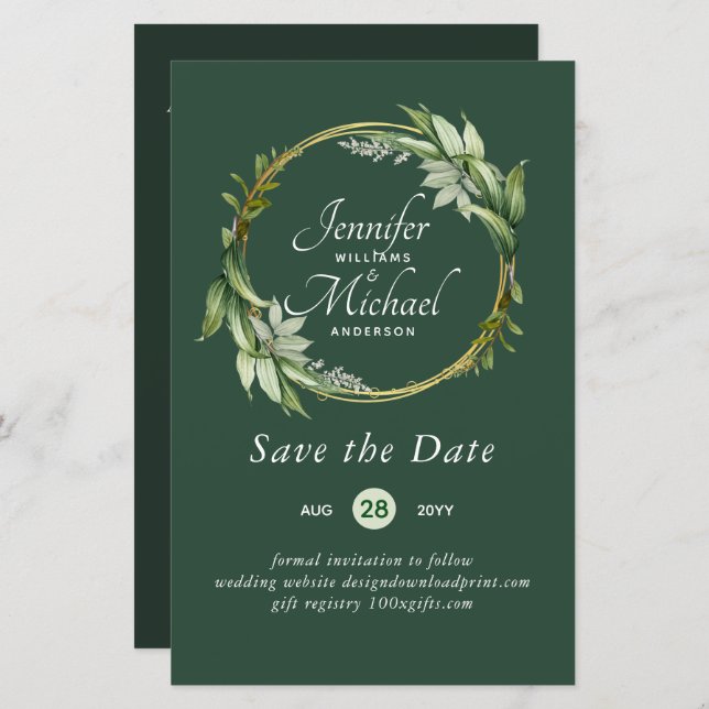LeahG BUDGET Save the Date Grünanlage Wreath Moder (Vorne/Hinten)